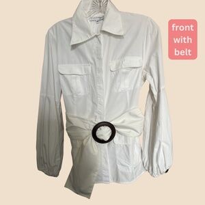 Anne Fontaine Elegant  White Blouse with Detachable Belt Size 40